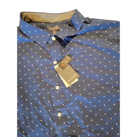 Van Heusen Mens Big & Tall Stretch Wrinkle-Free Short Sleeve Button-Up Shirt Nav - Picture 2 of 11
